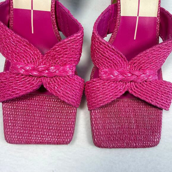 Dolce Vita Nitro 7.5 Orchid Pink Raffia Woven Heeled Mules Barbiecore Balletcore - Picture 3 of 5
